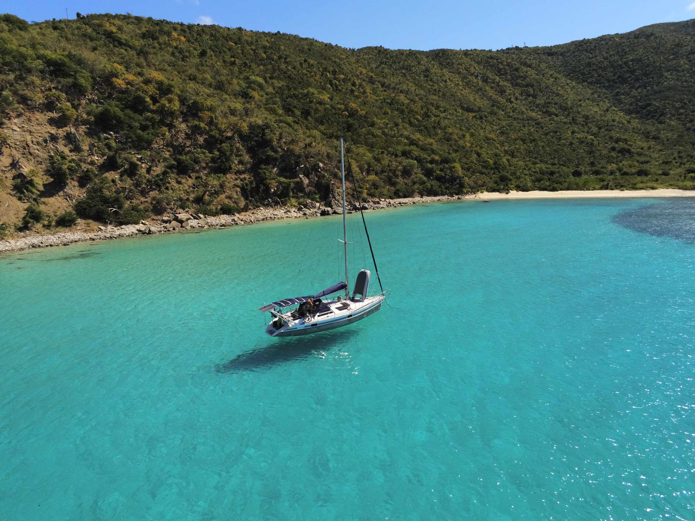 ovni 36 vu du haut sur une mer turquoise